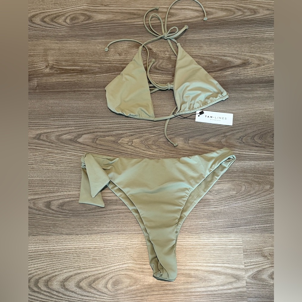 Tan +Lines by Sivan Ayla 2pc Triangle Bikini Swim Women’s size XL NWT in Sage